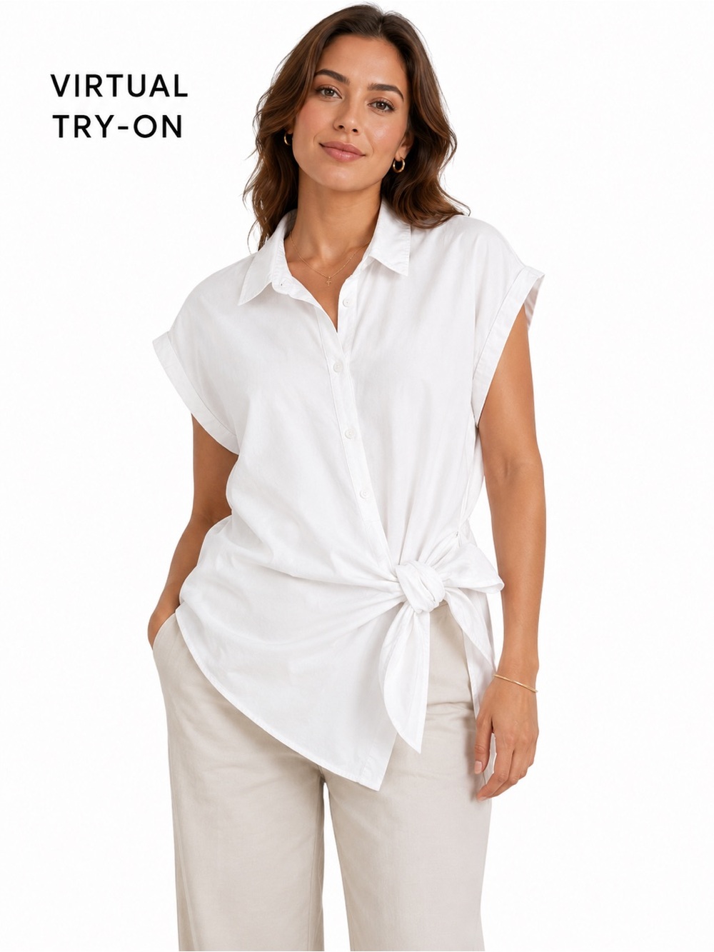 Zara White Tie-Side Button Down Shirt Cotton Size XL
